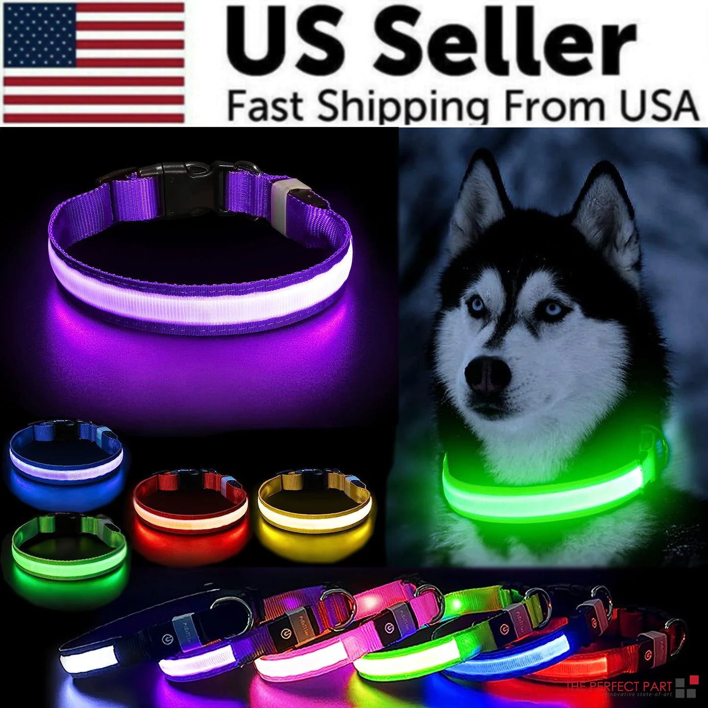 Collar Ajustable LED para Perros con Luz Intermitente y Brillante para la Seguridad de Mascotas, Impermeable