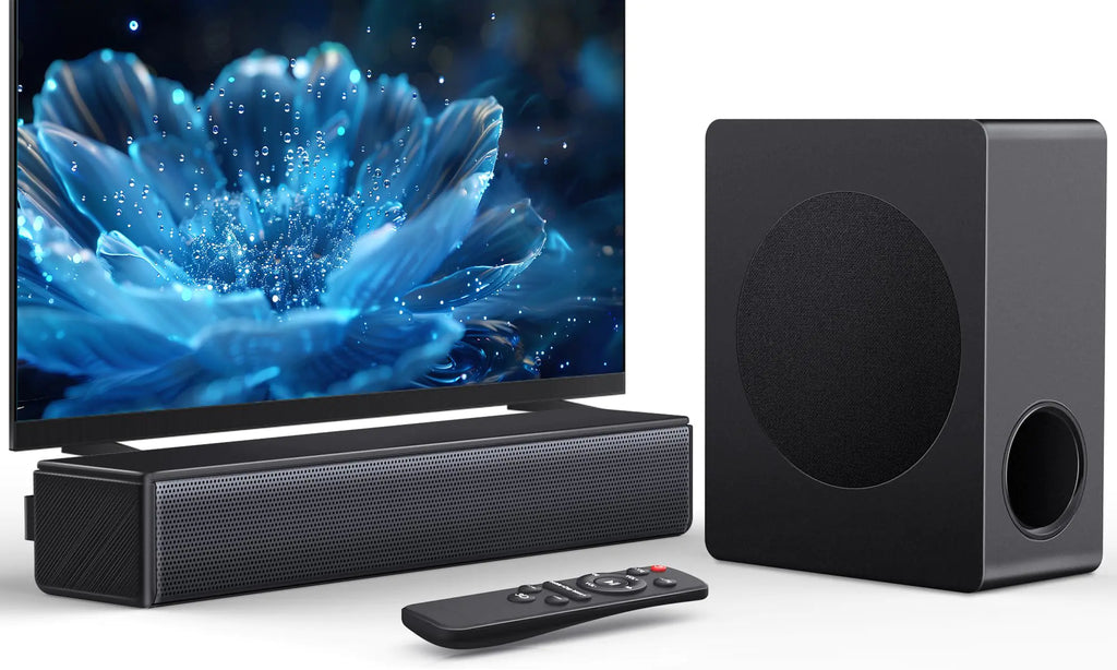 Barra de sonido GEOYEAO con subwoofer 200W 2.1 canales con sistema de sonido envolvente Dolby Atmos 3D Bass Ajustable Altavoz Bluetooth para cine en casa para Smart TV/Proyector/PC