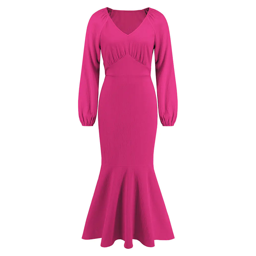 V-neck Long Sleeve Dress for Women's Fashion Style