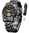 Relojes OLEVS para Hombre de Acero Inoxidable con Cronógrafo de Gran Esfera Fácil de Leer Relojes de Cuarzo Analógicos de Lujo Impermeables con Fecha y Dial de Diamantes Reloj de Vestir de Pulsera para Hombre Negro