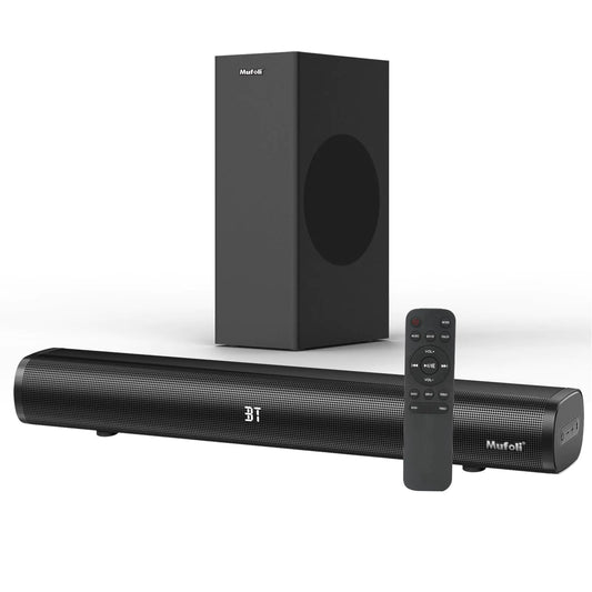 Barras de Sonido para TV con Subwoofer 2.1 CH 120W Soundbar para TV para PC Sistema de Sonido Envolvente Altavoces de Barra de Sonido para Cine en Casa con Conexión Bluetooth HDMI AUX USB OPT de 16 Pulgadas MF604S