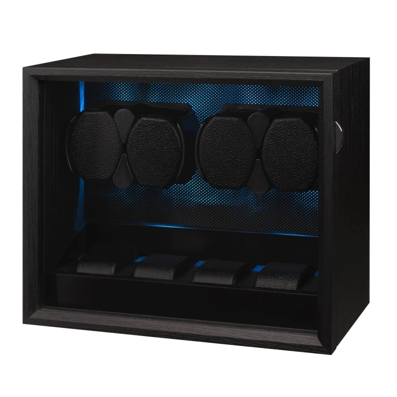 Embers Watch Winder 2 4 8 Caja de almacenamiento de relojes Motor silencioso de grano de madera negro con retroiluminación