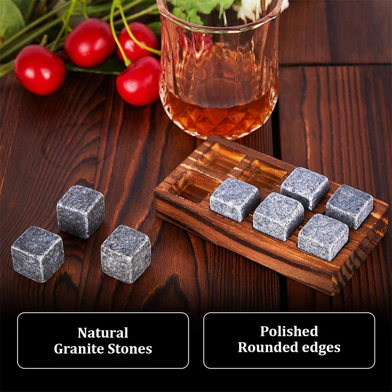 1 Juego de regalo para el Día del Padre para hombres, juego de piedras para whisky, 8 cubos de hielo de granito + 2 vasos en caja de madera, regalo para papá