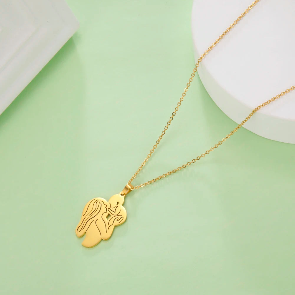 Amaxer, collar para mamá y bebé, familia, bebé, niño, nacimiento, regalo del día de la madre para mamá, mujer, joyería de acero inoxidable de Color dorado