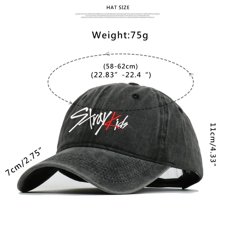 Gorra de Stray Kids SKZOO Idol Gift Versión coreana Tela de algodón puro Gorra de béisbol lavada bordada para hombres y mujeres Protección solar