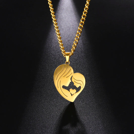 Amaxer, collar para mamá y bebé, familia, bebé, niño, nacimiento, regalo del día de la madre para mamá, mujer, joyería de acero inoxidable de Color dorado