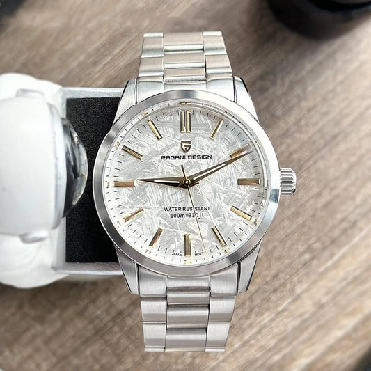 PAGANI DESIGN 40MM esfera de meteorito relojes de cuarzo para hombres zafiro de negocios de lujo 316L acero inoxidable 100M reloj impermeable para hombres