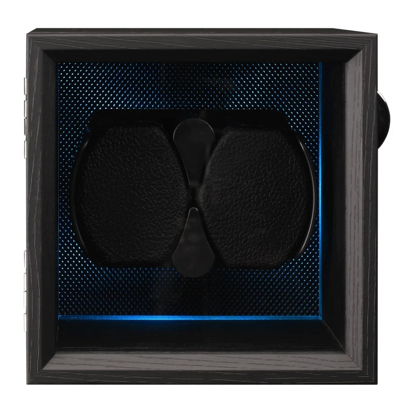 Embers Watch Winder 2 4 8 Caja de almacenamiento de relojes Motor silencioso de grano de madera negro con retroiluminación