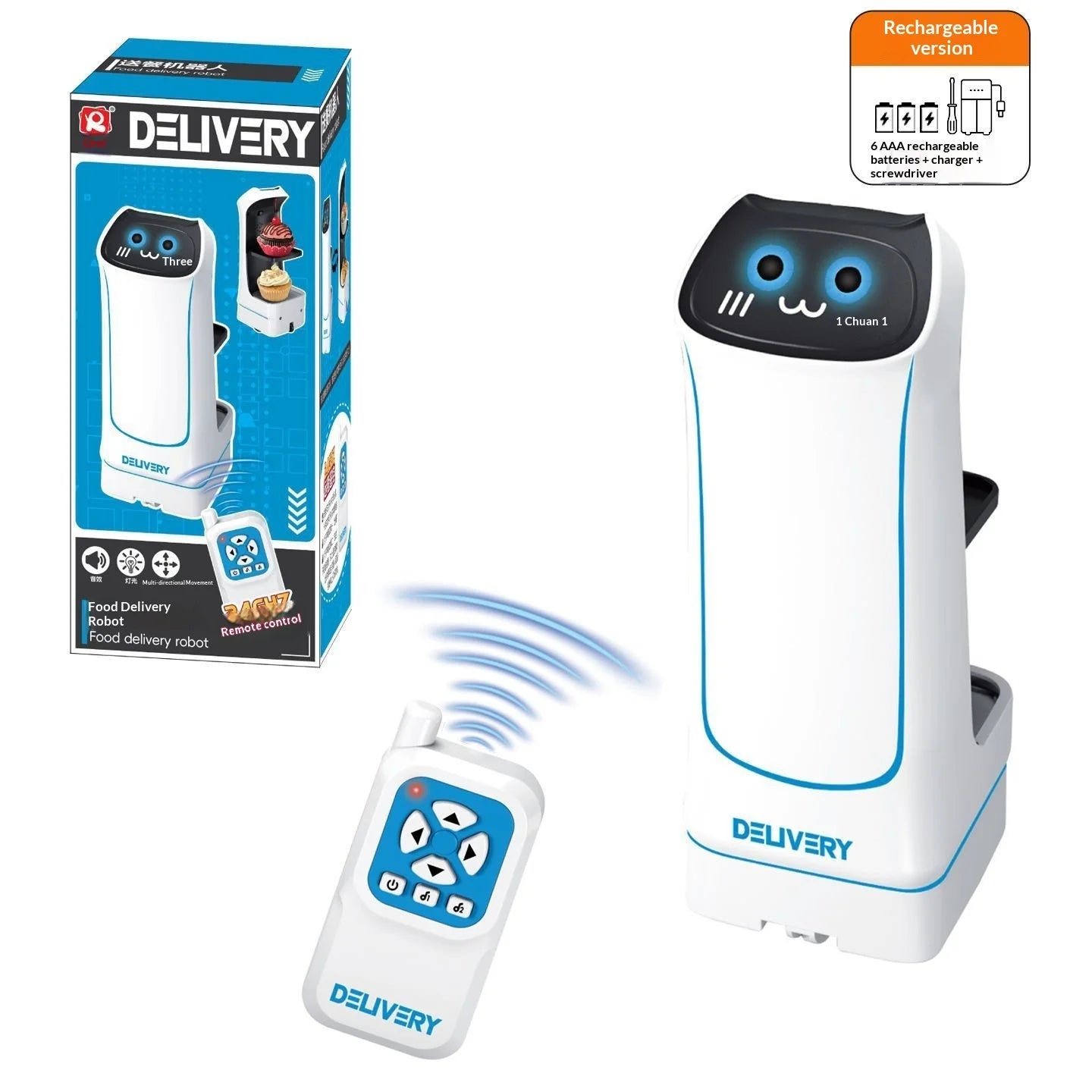 Robot Delivery Interactivo RC 2.4GHz – Juguete Inteligente con Luces, Sonido y Movimiento 360°