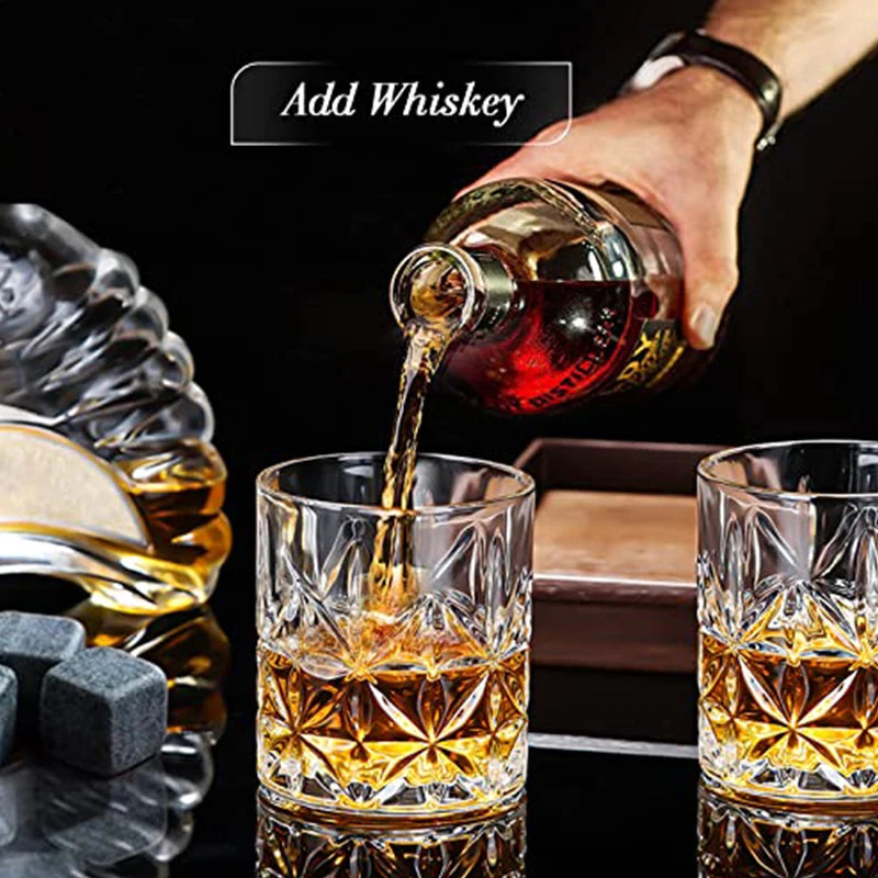 1 Juego de regalo para el Día del Padre para hombres, juego de piedras para whisky, 8 cubos de hielo de granito + 2 vasos en caja de madera, regalo para papá