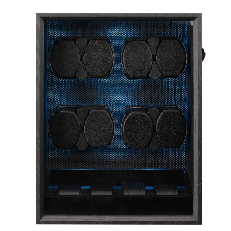 Embers Watch Winder 2 4 8 Caja de almacenamiento de relojes Motor silencioso de grano de madera negro con retroiluminación
