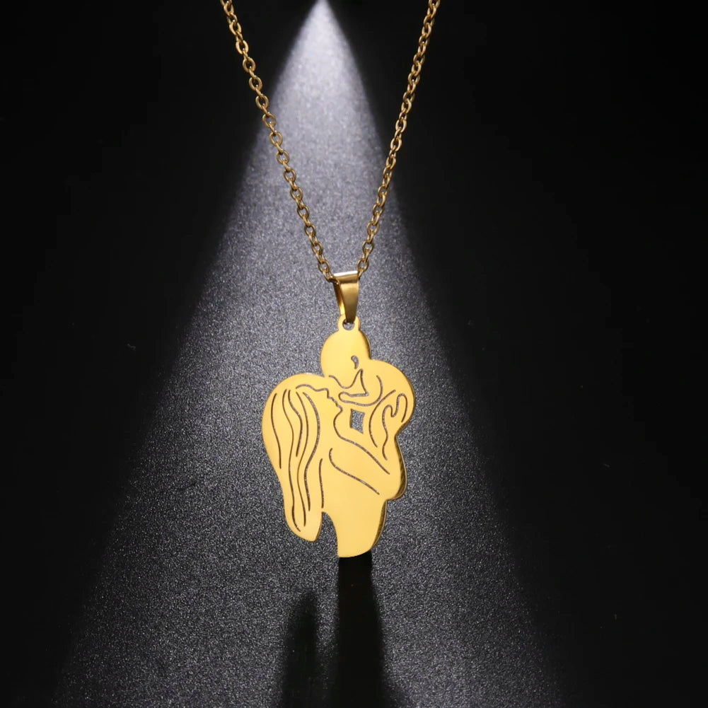 Amaxer, collar para mamá y bebé, familia, bebé, niño, nacimiento, regalo del día de la madre para mamá, mujer, joyería de acero inoxidable de Color dorado