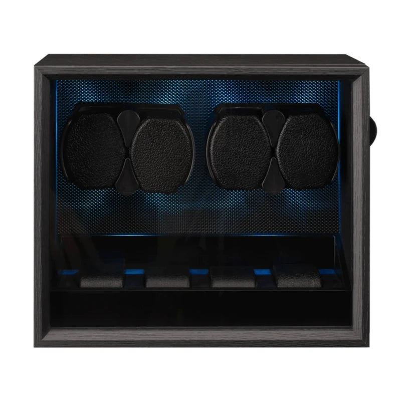 Embers Watch Winder 2 4 8 Caja de almacenamiento de relojes Motor silencioso de grano de madera negro con retroiluminación