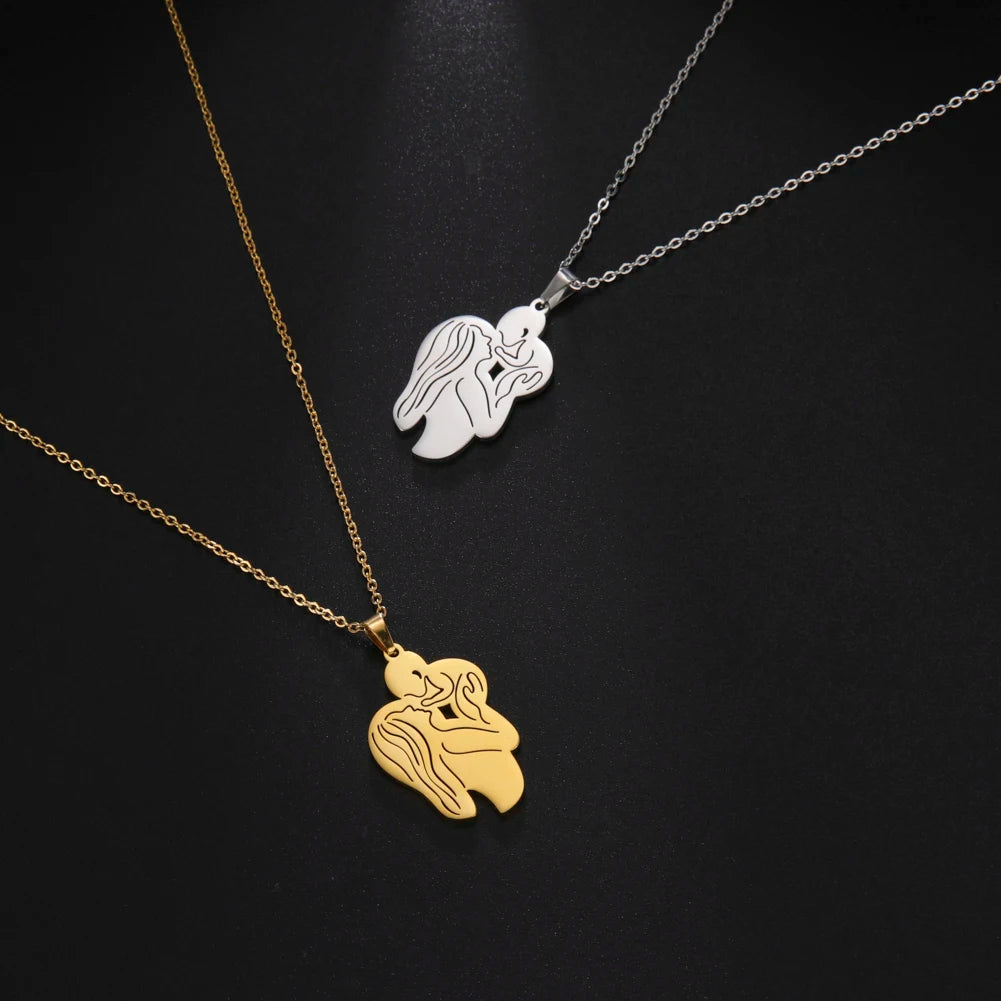 Amaxer, collar para mamá y bebé, familia, bebé, niño, nacimiento, regalo del día de la madre para mamá, mujer, joyería de acero inoxidable de Color dorado