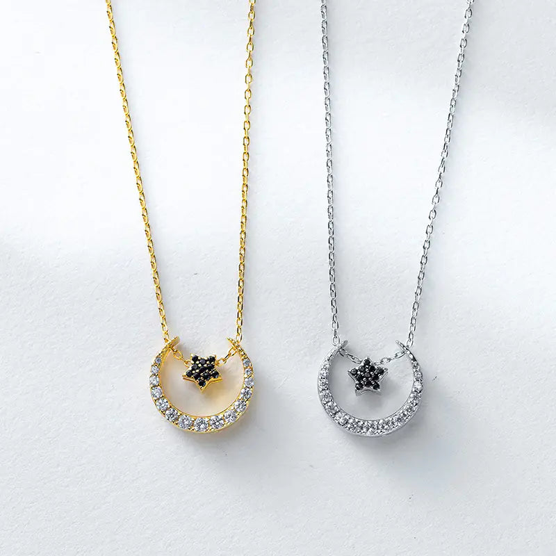 Collar de Plata S925 para Mujer con Diseño de Estrella y Luna