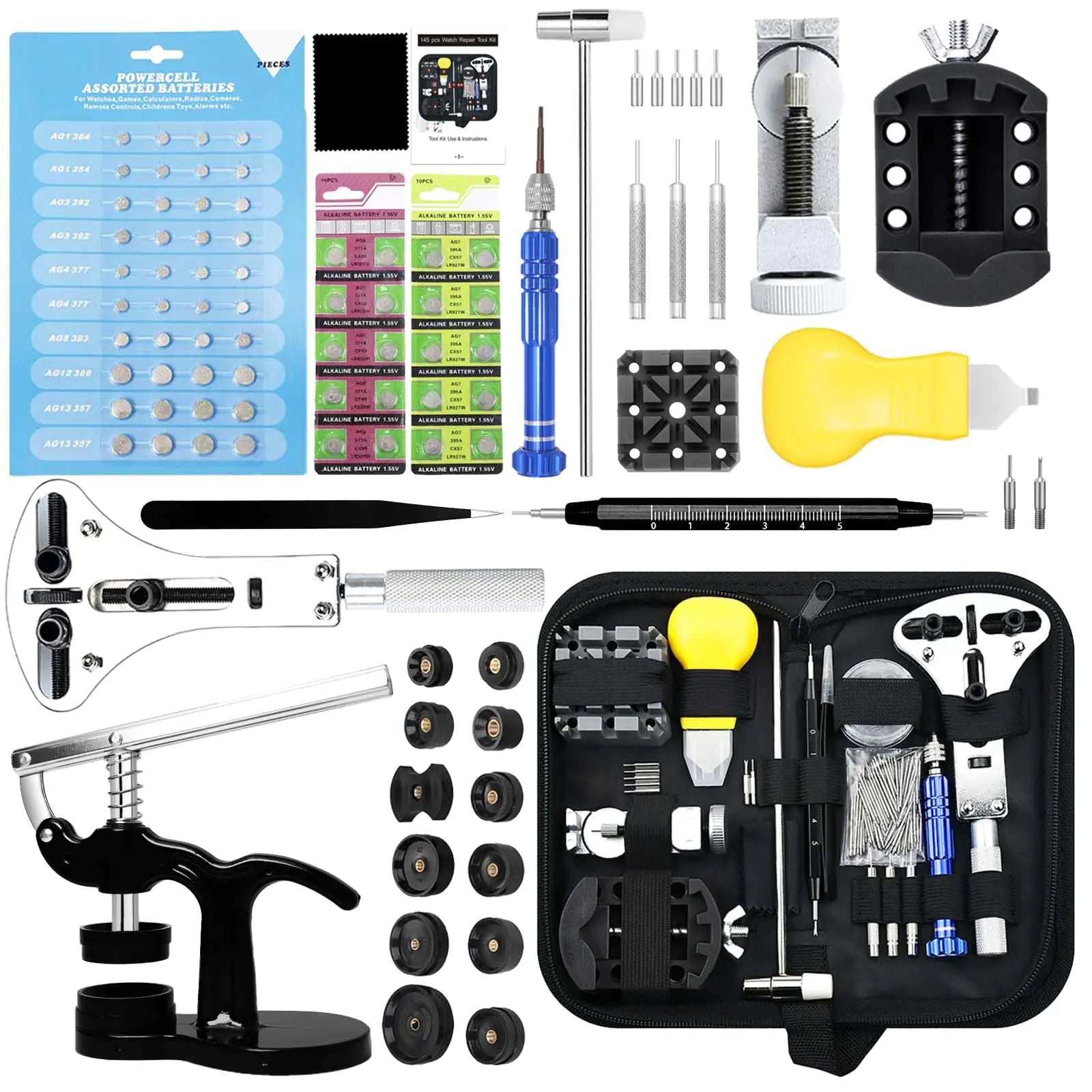 Watch Repair Kit GLDCAPA Professional Watch Battery Replacement Kit Watch Repair Tools with Carrying Case Watch Link Removal Tool Kit Watch Case Opener Watch Press Set with 60pcs Watch Battery
