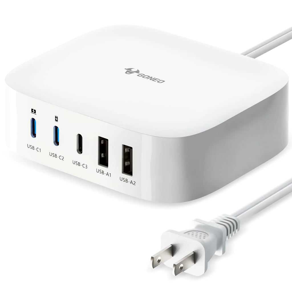 GONEO USB C Charging Station - 87W 5 Port Fast USB Charger Block 5ft USB GAN Wall Charger Power Strip Adapter Compatible with MacBook Pro Dell XPS iPad Galaxy TabiPhone Steam Deck PlayStation