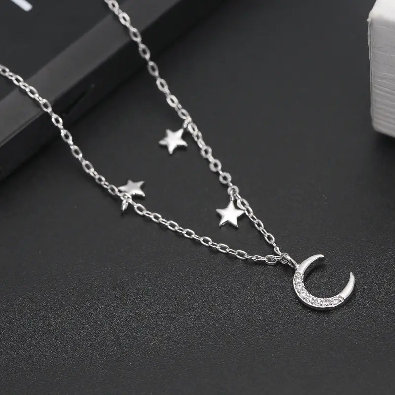 Pulsera de Plata S925 con Diseño de Estrella y Luna