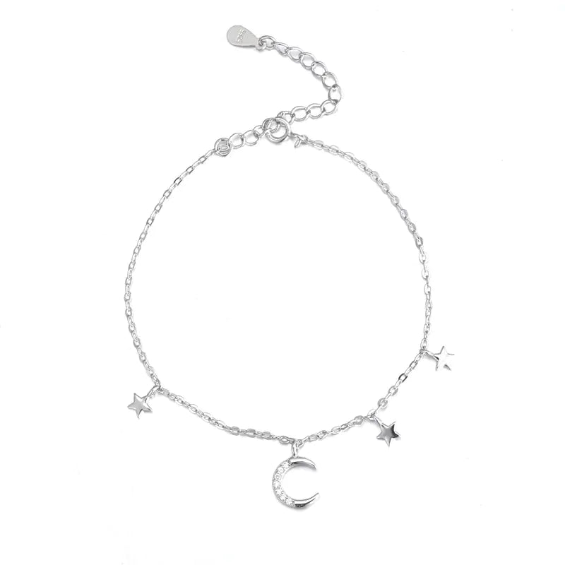 Pulsera de Plata S925 con Diseño de Estrella y Luna