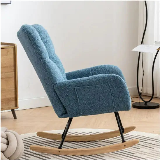 Sillón Mecedor con Bolsillos, Sillón Mecedor de Tela Teddy Suave para Guardería, Sillón Mecedor Golider Wingback Cómodo