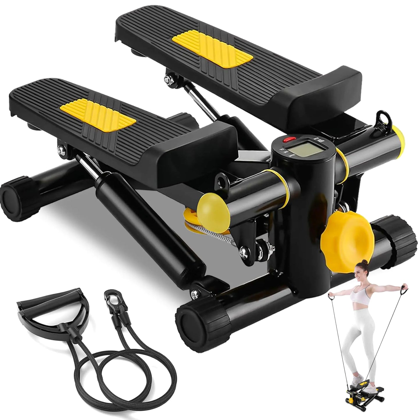 GuuG Stepper para Ejercicio en Casa: Mini Escalador con Bandas de Resistencia Máquina de Ejercicios Amarilla