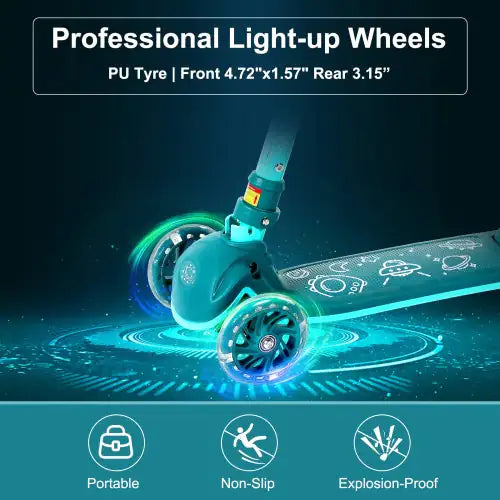 Patinete Infantil, Ruedas con Frenos, Manillar Ajustable en Altura, Ligero, para Niños de 3 a 10 Años