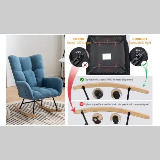 Sillón Mecedor con Bolsillos, Sillón Mecedor de Tela Teddy Suave para Guardería, Sillón Mecedor Golider Wingback Cómodo