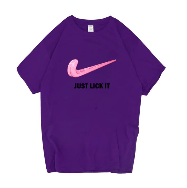 Camiseta de Manga Corta con Estampado de Letras 'Just Lick It'