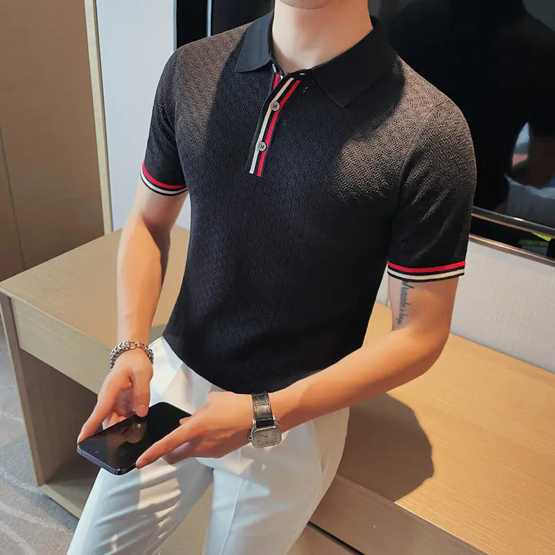 Camisa Polo de Punto Hueco para Hombre Verano  (Manga Corta)