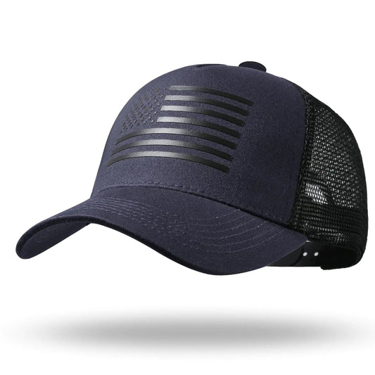 Gorra Trucker Tamaño XXL con Bandera Americana y Malla Transpirable, Gorra de Béisbol Ajustable Snapback para Hombres con Cabeza Grande, Color Marino/Negro