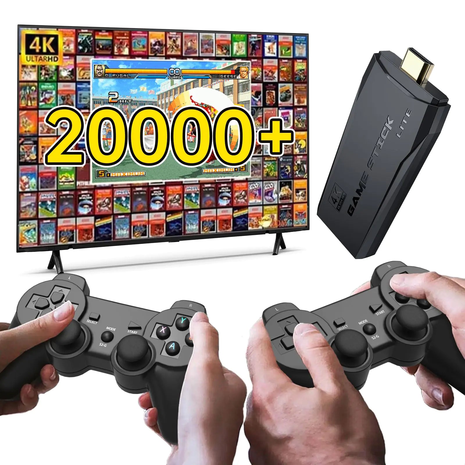 Crazyboy Retro Gaming Console: Retro Game Stick Wireless Game Stick Game Stick 4k 20000+ Retro Games 64GB TV-Connectable Game Console（8GB）