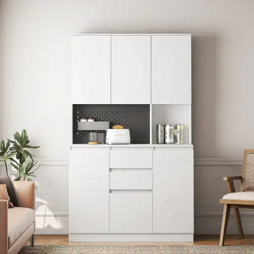 Gabinete Buffet Moderno 74” con Estación de Carga, Cajones y Área para Microondas