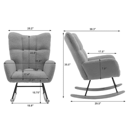 Sillón Mecedor con Bolsillos, Sillón Mecedor de Tela Teddy Suave para Guardería, Sillón Mecedor Golider Wingback Cómodo