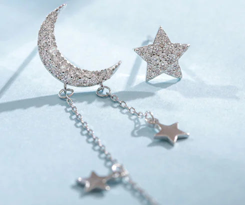 Aretes Asimétricos de Estrella y Luna en Plata S925