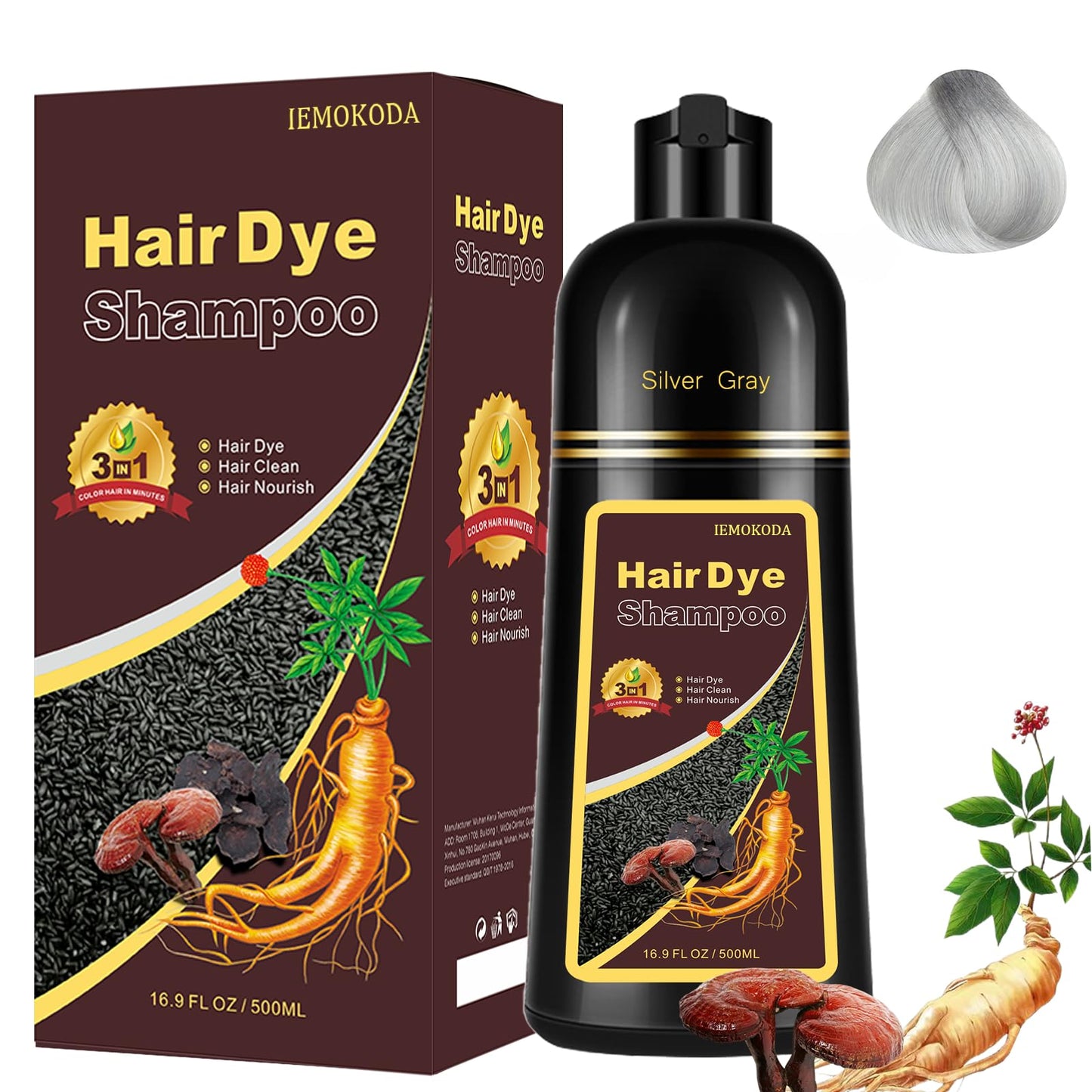 Shampoo Plata Gris Para Pintar el Cabello para Cabello Rubio - Shampoo Tinte de Cabello Instantáneo 3 en 1 Refresca Color de Cabello Shampoo Herbal Tinte para el Cabello de Mujeres Hombres Color Duradero Shampoo de Tinte 16.90 oz