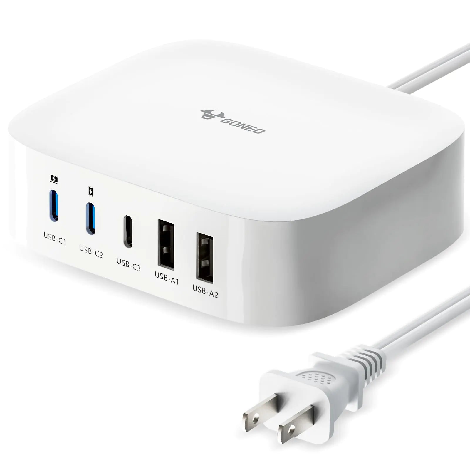 GONEO USB C Charging Station - 87W 5 Port Fast USB Charger Block 5ft USB GAN Wall Charger Power Strip Adapter Compatible with MacBook Pro Dell XPS iPad Galaxy TabiPhone Steam Deck PlayStation