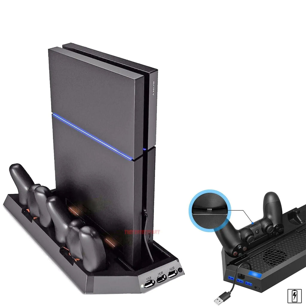 Base de Enfriamiento Vertical PS4 con Estación de Carga para 2 Controles para PlayStation 4
