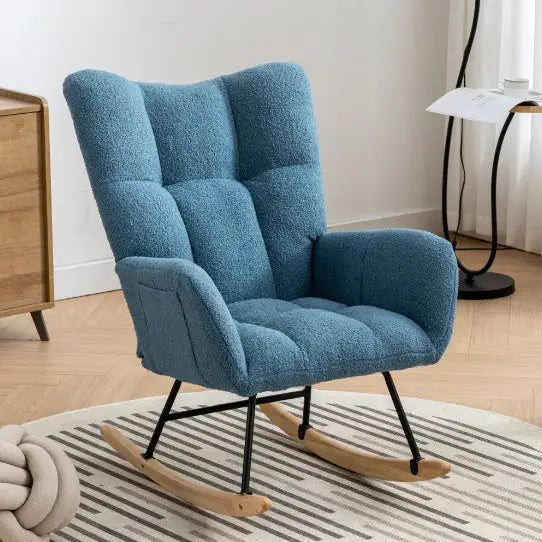 Sillón Mecedor con Bolsillos, Sillón Mecedor de Tela Teddy Suave para Guardería, Sillón Mecedor Golider Wingback Cómodo