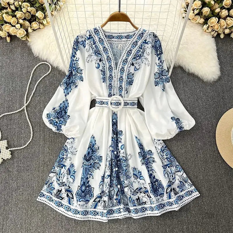 V-neck Long-sleeve Dress for Women's Fashion
