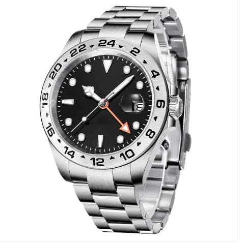 Reloj Mecánico GMT Explorer 42mm – Cristal de Zafiro | Acero Inoxidable Premium