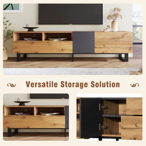 Modern TV Stand For 80'' TV With Double Storage Space, Media Console Table, Entertainment Center With Drop Down Door For Living Room