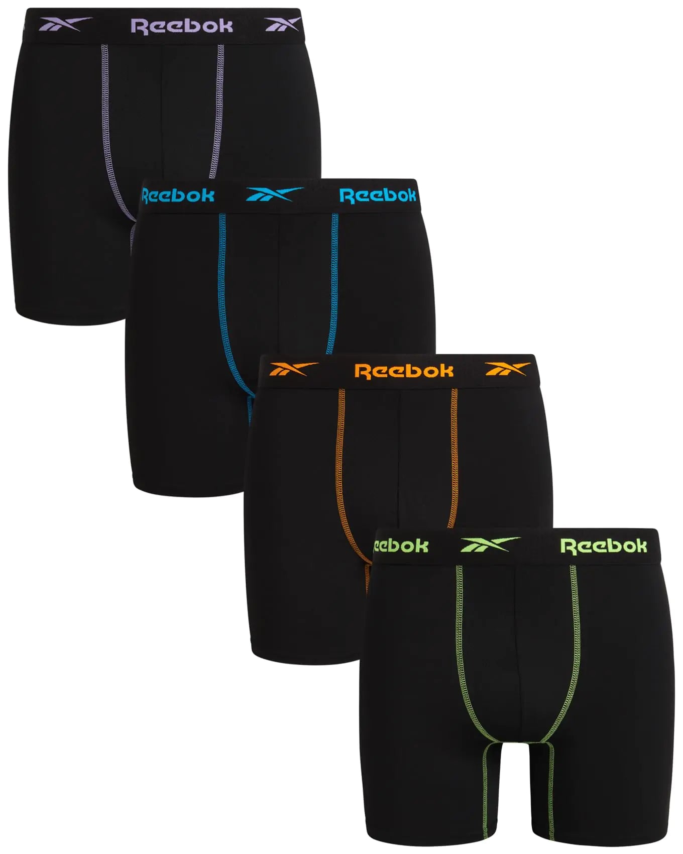 Calzoncillos tipo boxer para hombre Reebok - Paquete de 4 con control de humedad y rendimiento, con bolsillo de malla funcional (Tallas: S-XL) Talla Mediana con Costura en Contraste Negra