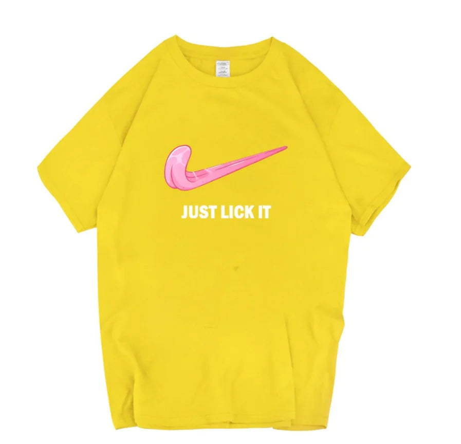 Camiseta de Manga Corta con Estampado de Letras 'Just Lick It'