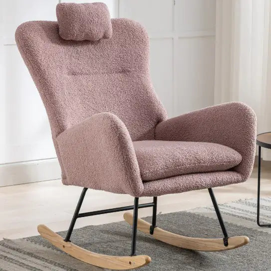 Sillón Mecedor con Bolsillos, Sillón Mecedor de Tela Teddy Suave para Guardería, Sillón Mecedor Golider Wingback Cómodo