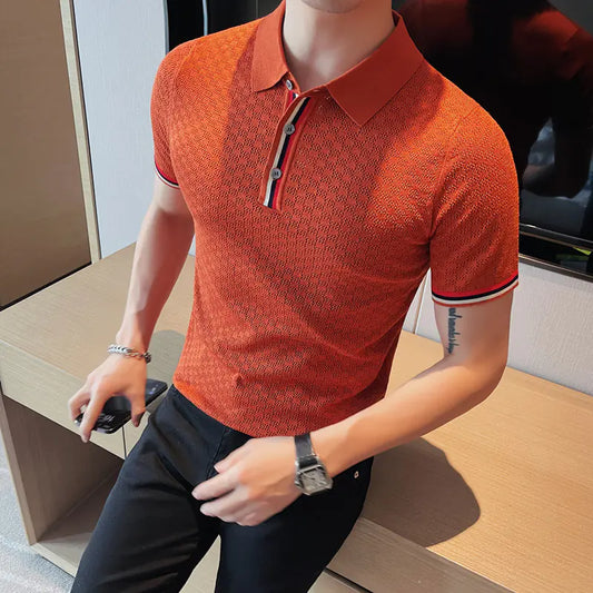Camisa Polo de Punto Hueco para Hombre Verano 2023 (Manga Corta)