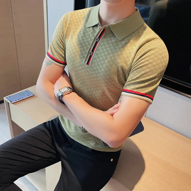 Camisa Polo de Punto Hueco para Hombre Verano  (Manga Corta)