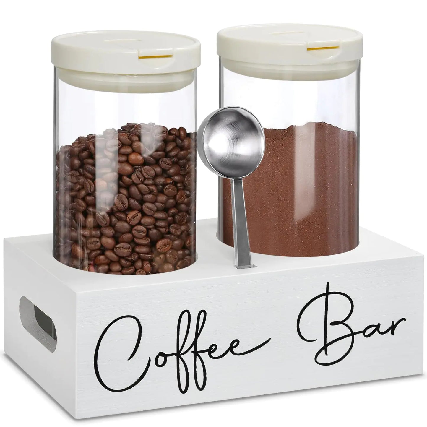 Estación de Café “Coffee Bar” con Frascos de Vidrio y Base de Madera – Organizador Premium