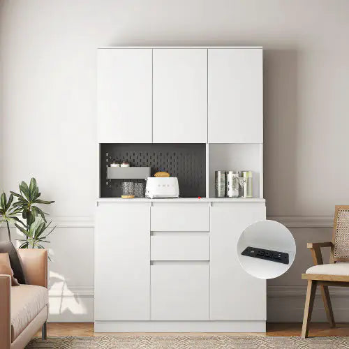 Gabinete Buffet Moderno 74” con Estación de Carga, Cajones y Área para Microondas