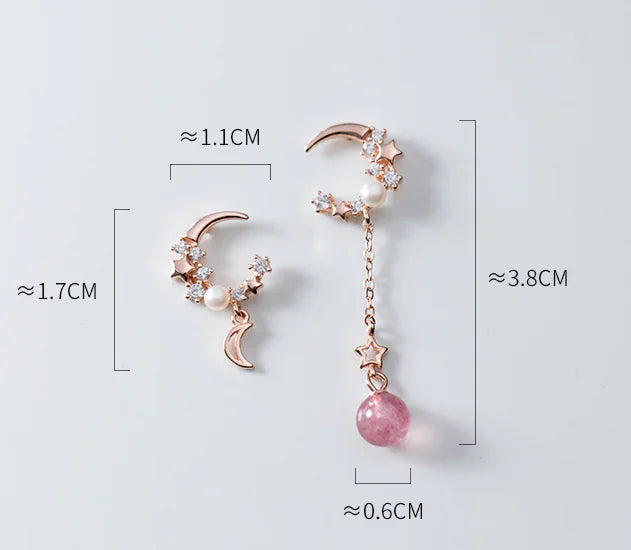Pendientes de Plata S925 con Diseño Asimétrico de Estrella y Luna