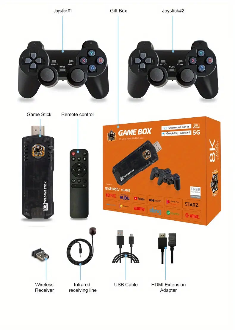 8K HD TV Stick with Wireless Retro Game Console